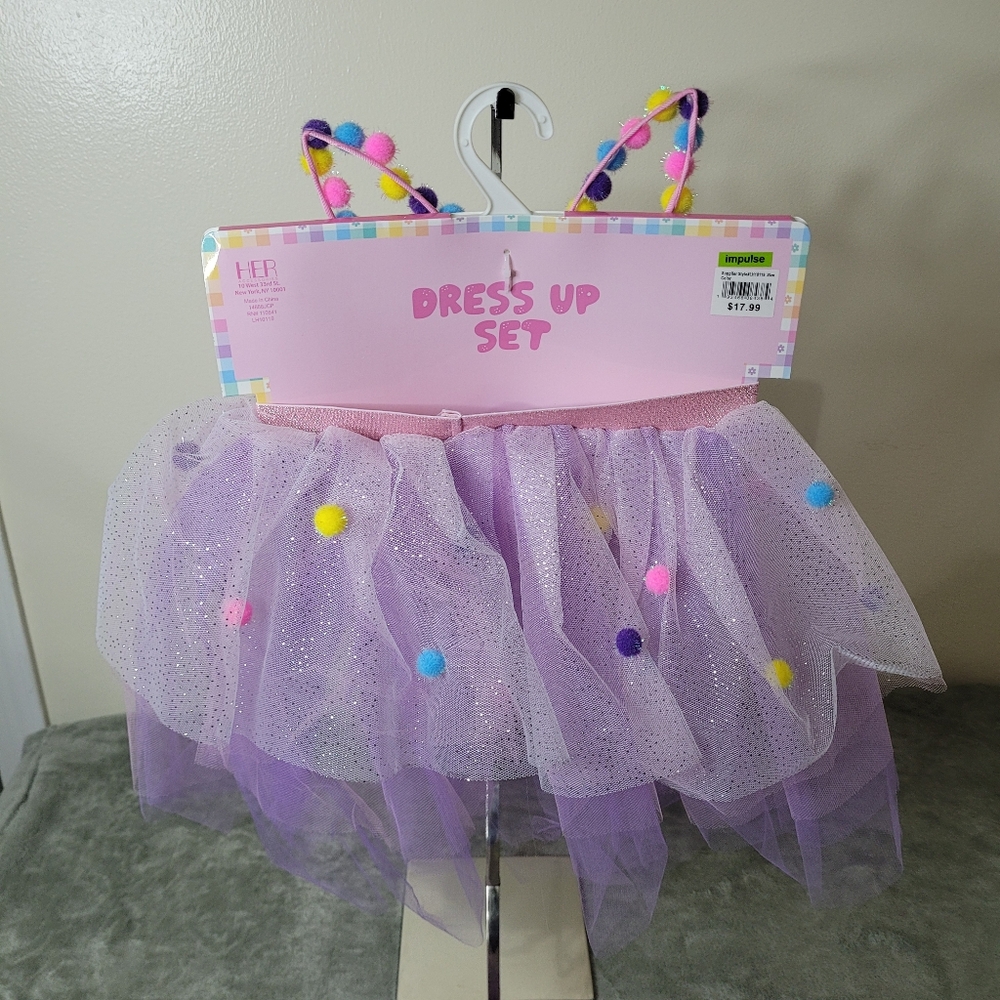 Luv Her Girls Glitter Tutu/Headband Pom Pom Dress Up Set Pink/Purple Size 3+